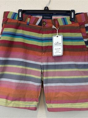 New tags Scotch & Soda Multicolor Horizontal Stripe Flat Front Shorts 34